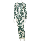 Backless High Waist Fashion Long Sleeve Midi Dress